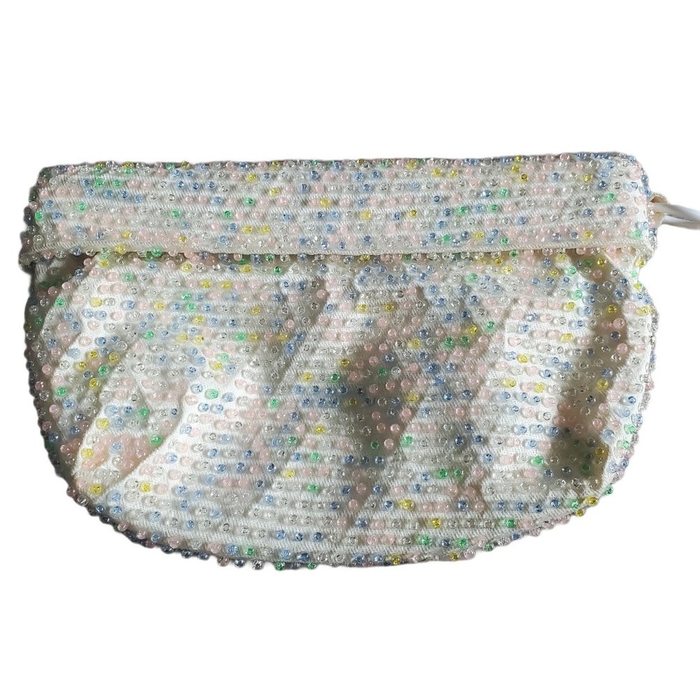 Lumured Clutch Pastel Beading Ivory Background Vin